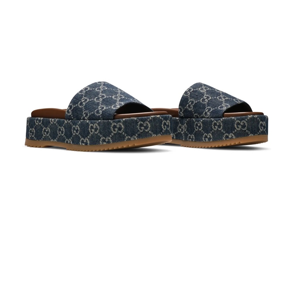 Gucci Navy Monogram Platform Sandals - Picture 12 of 12